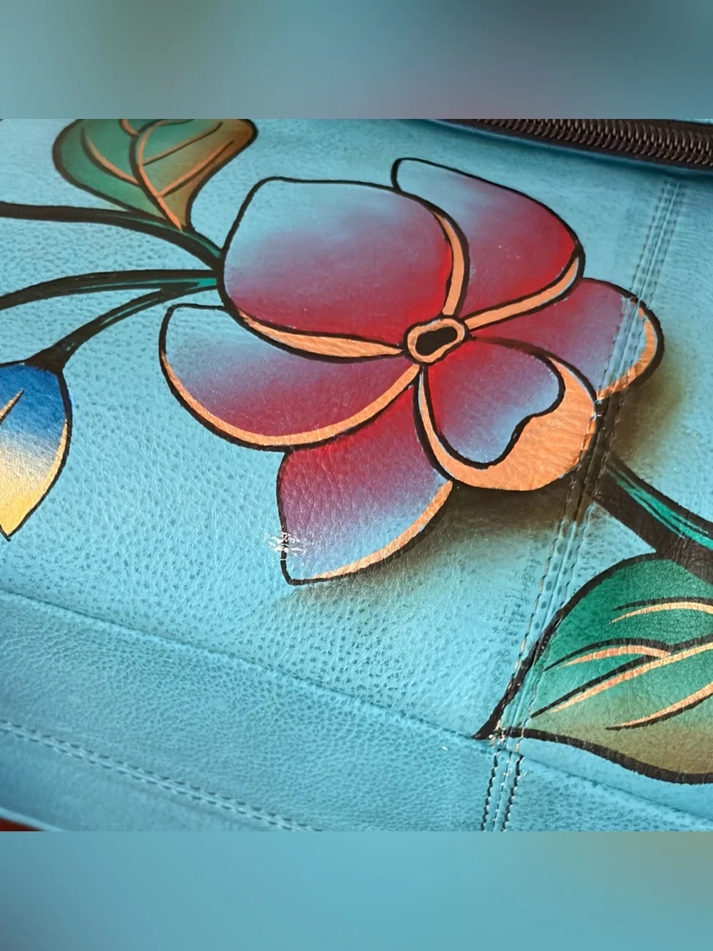 Anna by Anuschka Hand-painted Leather Blue Bird Crossbody Shoulder Bag Large - Picture 7 of 9